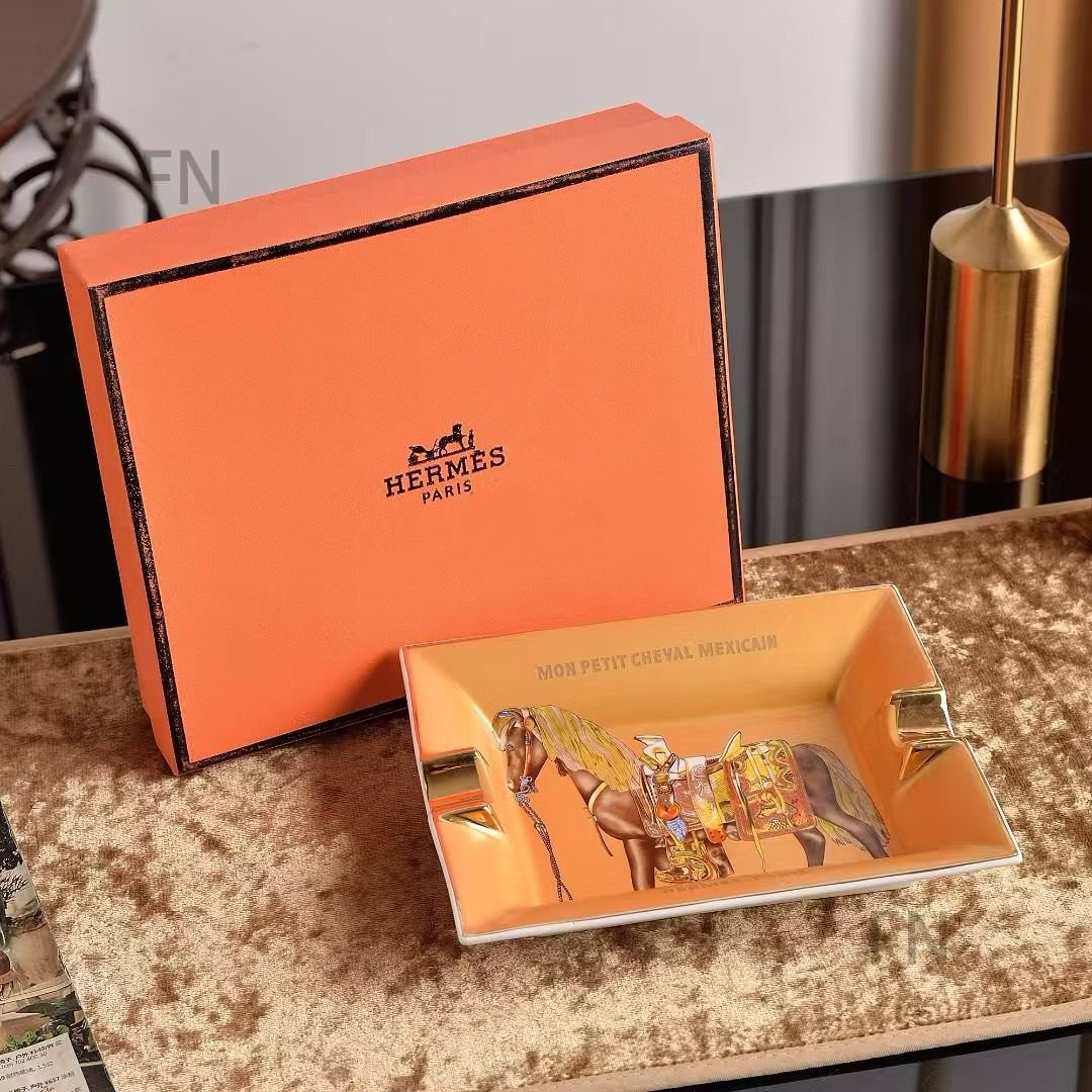 Hermes ashtray trinket tray orange and gold - Hermes ashtray | Aleppo Gift UAE